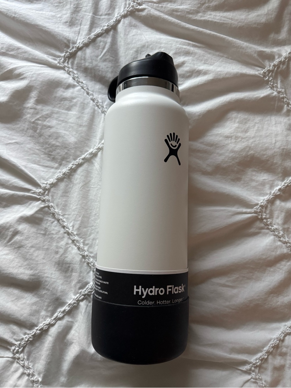 NEWHydro Flask White & Black Wide Mouth Water Bottle with Boot